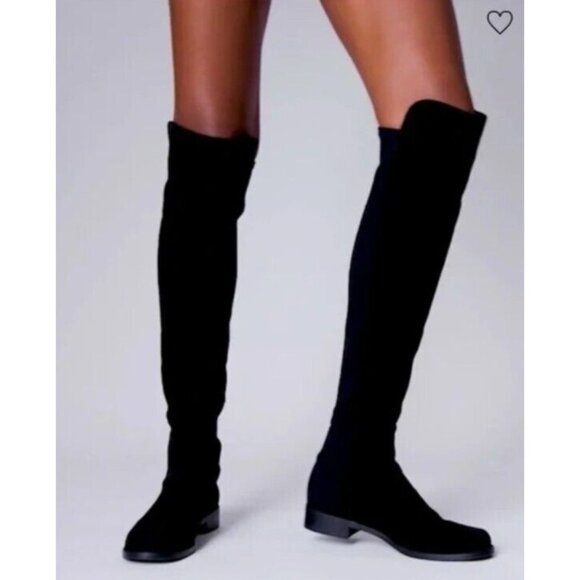 STUART WEITZMAN LANGDON Over The Knee Black Suede Stretch 5050 Boots, Size 5.5 - Picture 1 of 11